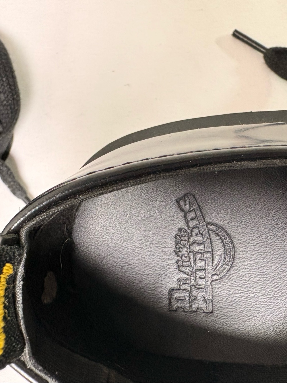 Dr. Martens Black Leather Platform Shoes with Yellow Stitching - Picture 8 of 9